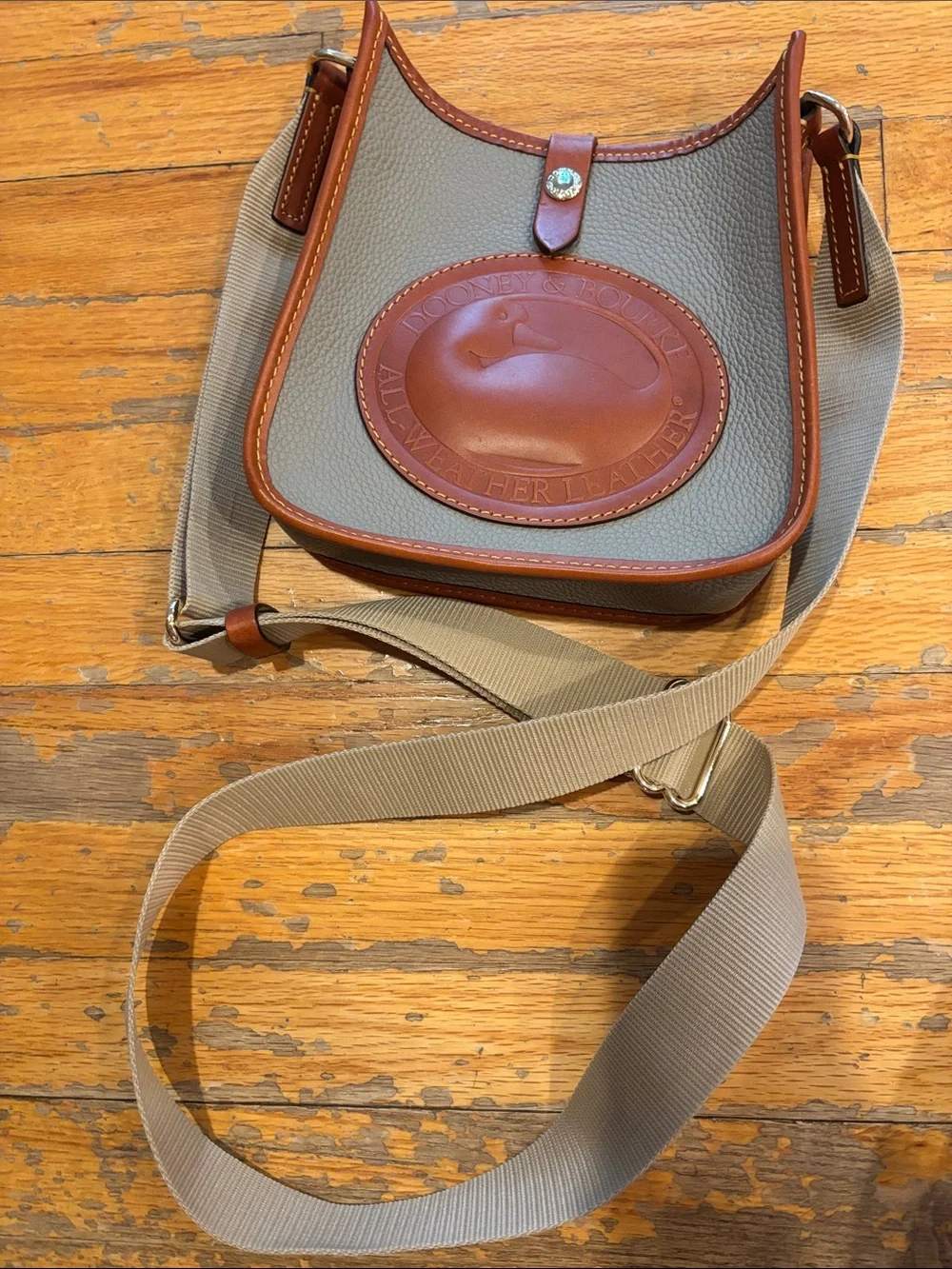 Dooney & Bourke Gray and Brown Leather Trim Crossbody Bag